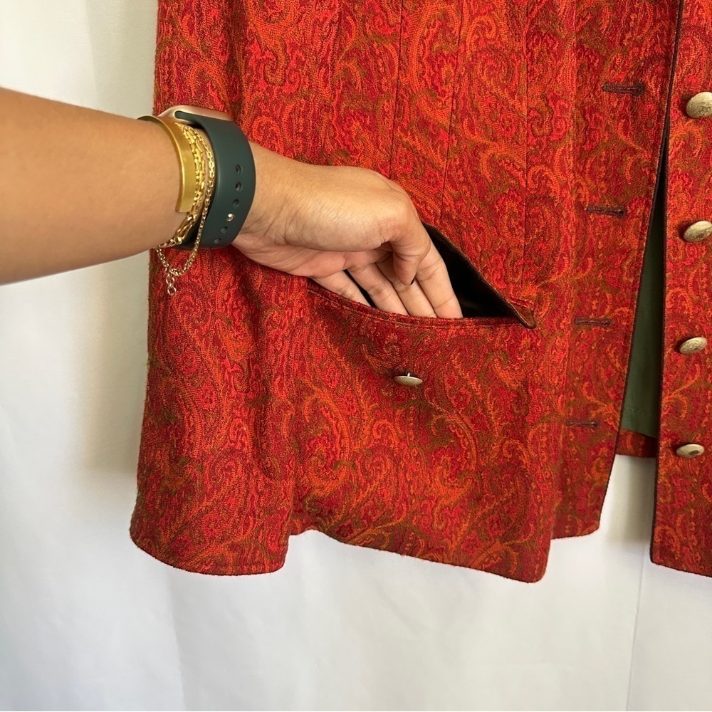 Vintage 80s Steinbock Tyrol Austria Womens Wool Paisley Jacket in Orange sz US20 - Picture 10 of 13